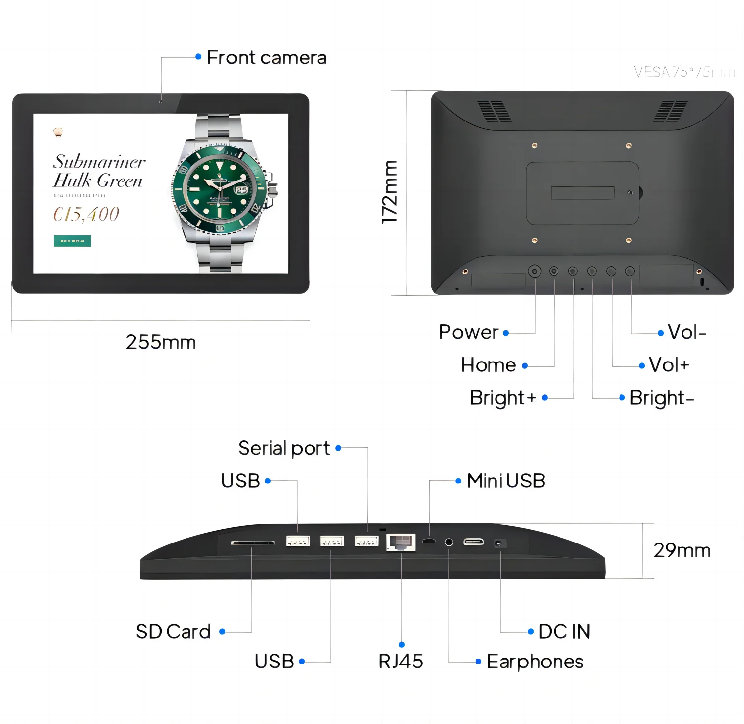 Uchwyt ścienny 10,1 cala HDMI Tablet z systemem Android Pojemnościowy ekran dotykowy POE Monitor WIFI Kuchnia KDS HD Adverting Display