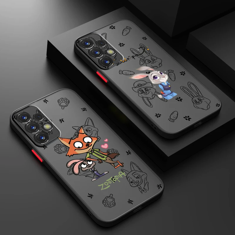 Zootopia Judy Nick Disney Frosted Translucent For Samsung Galaxy S24 S23 S22 S21 S20 FE S10 S9 S8 Plus Ultra Pro 5G Matte