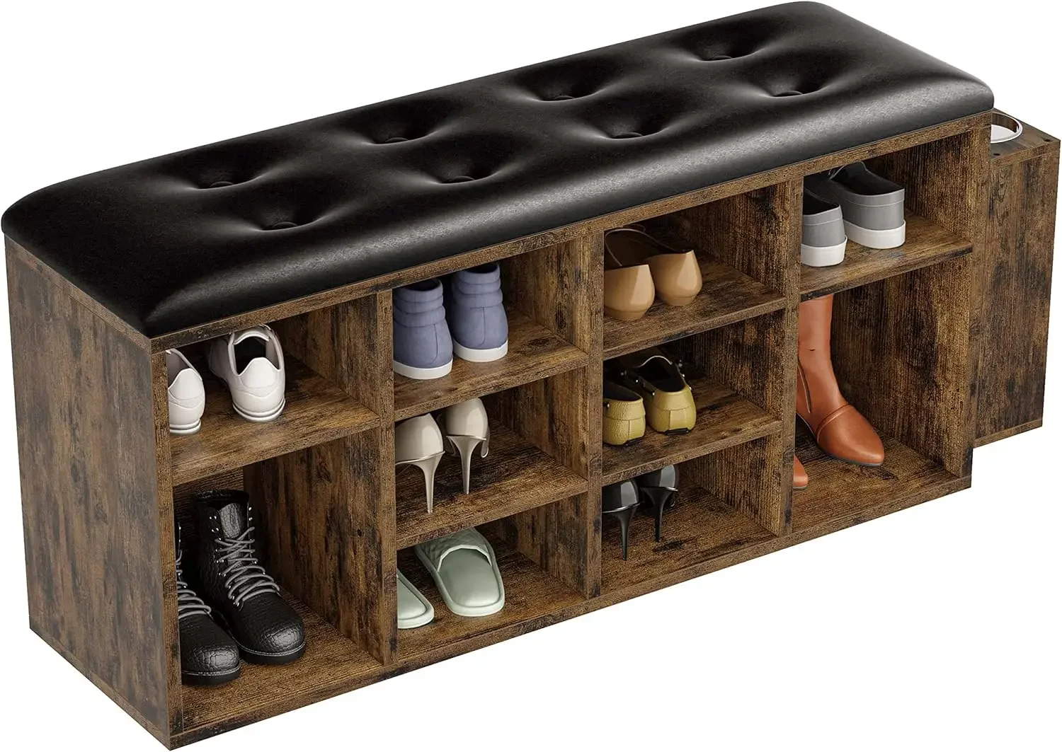 

10 Cubbies Storage Entryway Bench with PU Leather, Cubby Shoe Rack Organizer with Adjustable Shelves