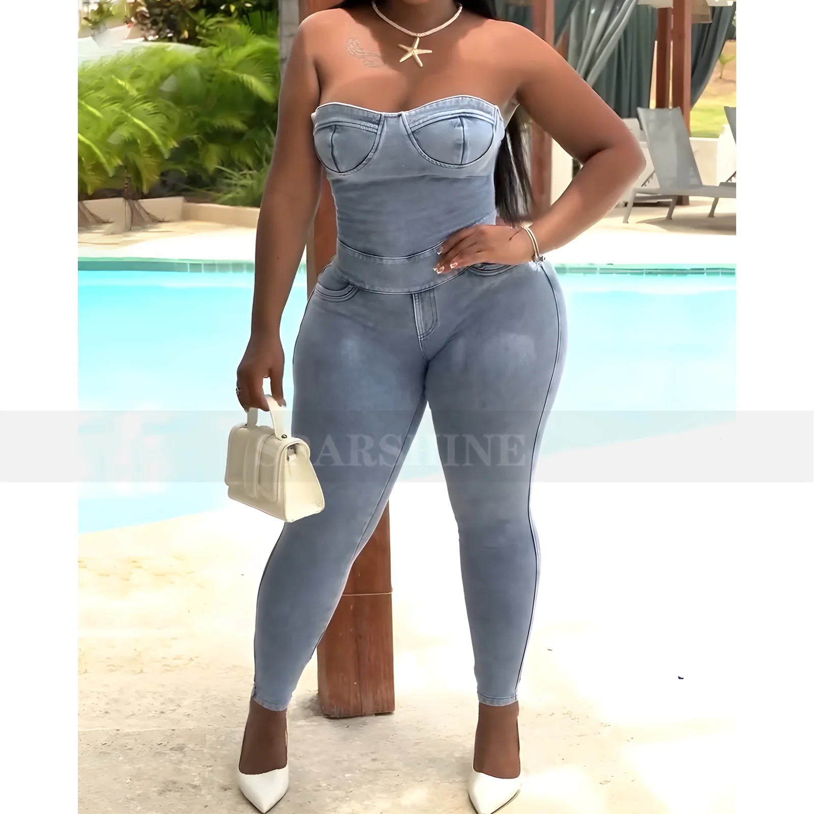Elegant Lady Ruffle Design Denim Jumpsuits Women Sleeveless Lace Up Bodycon Playsuit Female Cowboy Overall Slim Blue Long Pants