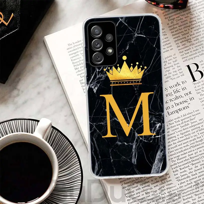 26 Letter Crown Custom M Phone Case For Samsung Galaxy A15 A14 A54 A13 A53 A12 A52S A55 A22 A23 A24 A32 A33 A34 A25 A35 A03S A04