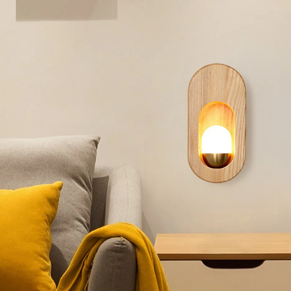 Lámpara de pared nórdica moderna y minimalista, lámpara de mesita de noche, lámpara de pasillo de madera maciza para dormitorio