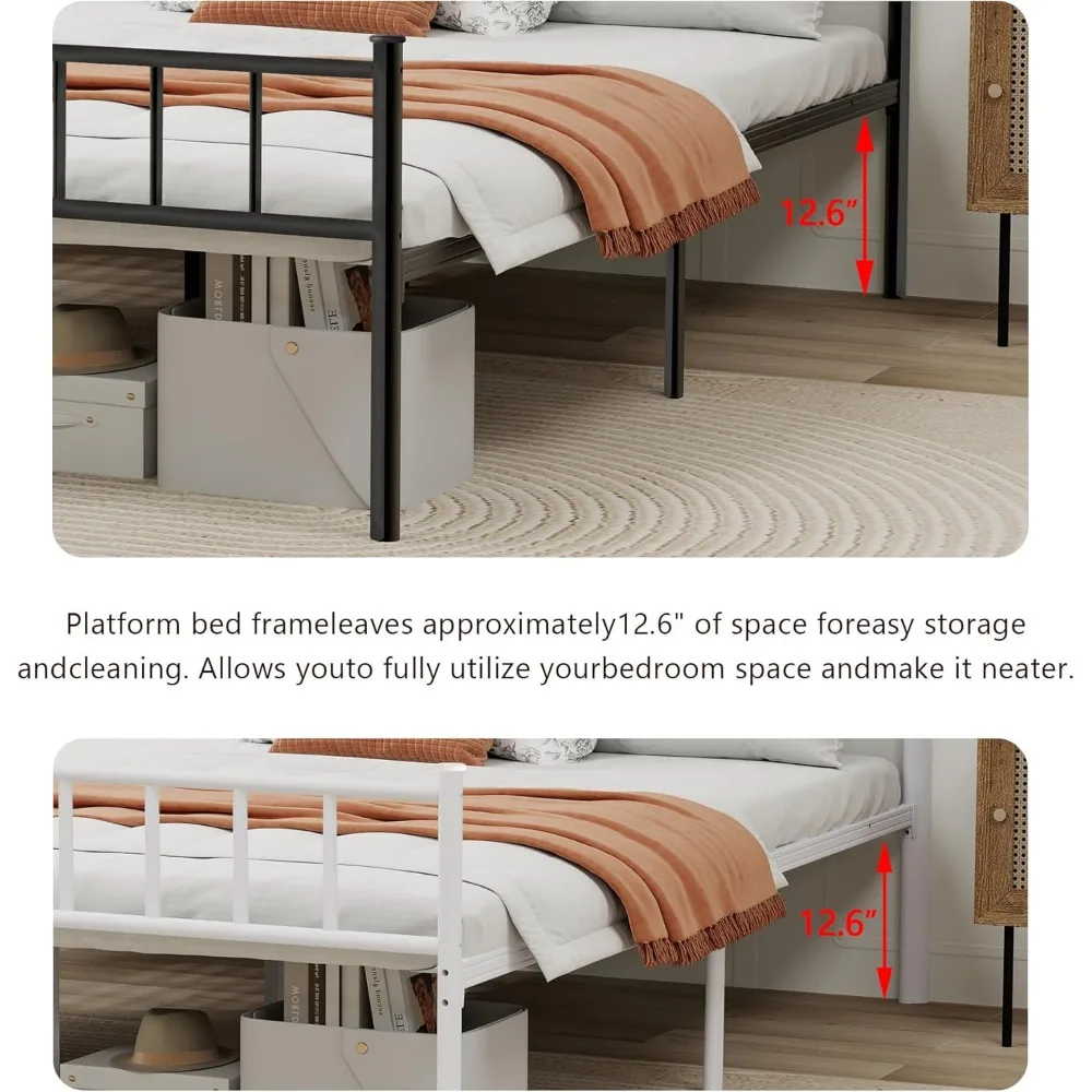 Sturdy Metal Twin Bed Frame with Headboard, Steel Slat Support, No Box Spring Needed, Easy Assembly, Black Finish