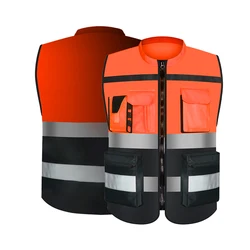 High Visibility Orange Safety Vest Multi Pockets Outdoor Construction Site Hi Vis Jacket Safety Work Clothes for Men Women