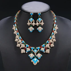 Luxury Cubic Zirconia Blue, Black, Enameled Earrings Necklace Jewelry Sets for Women Bridal Wedding Costume Accessories CN11305