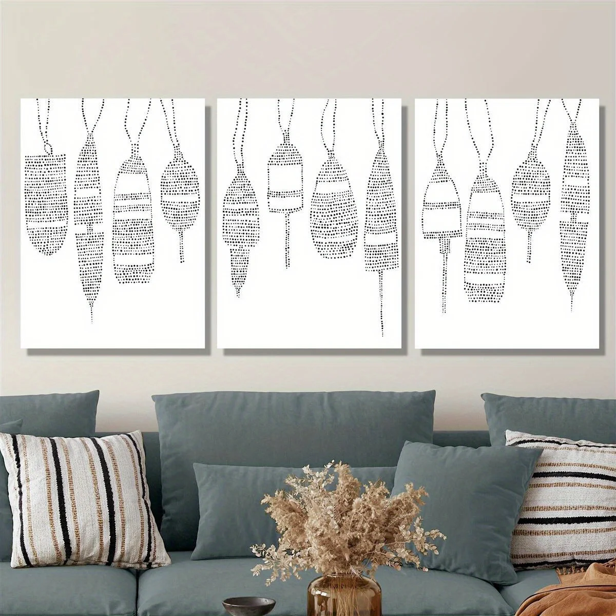 2D flat 3 piece packaging canvas painting- buoys, lines, dots room decor-wall decor-bathroom decor and accessories-home decor