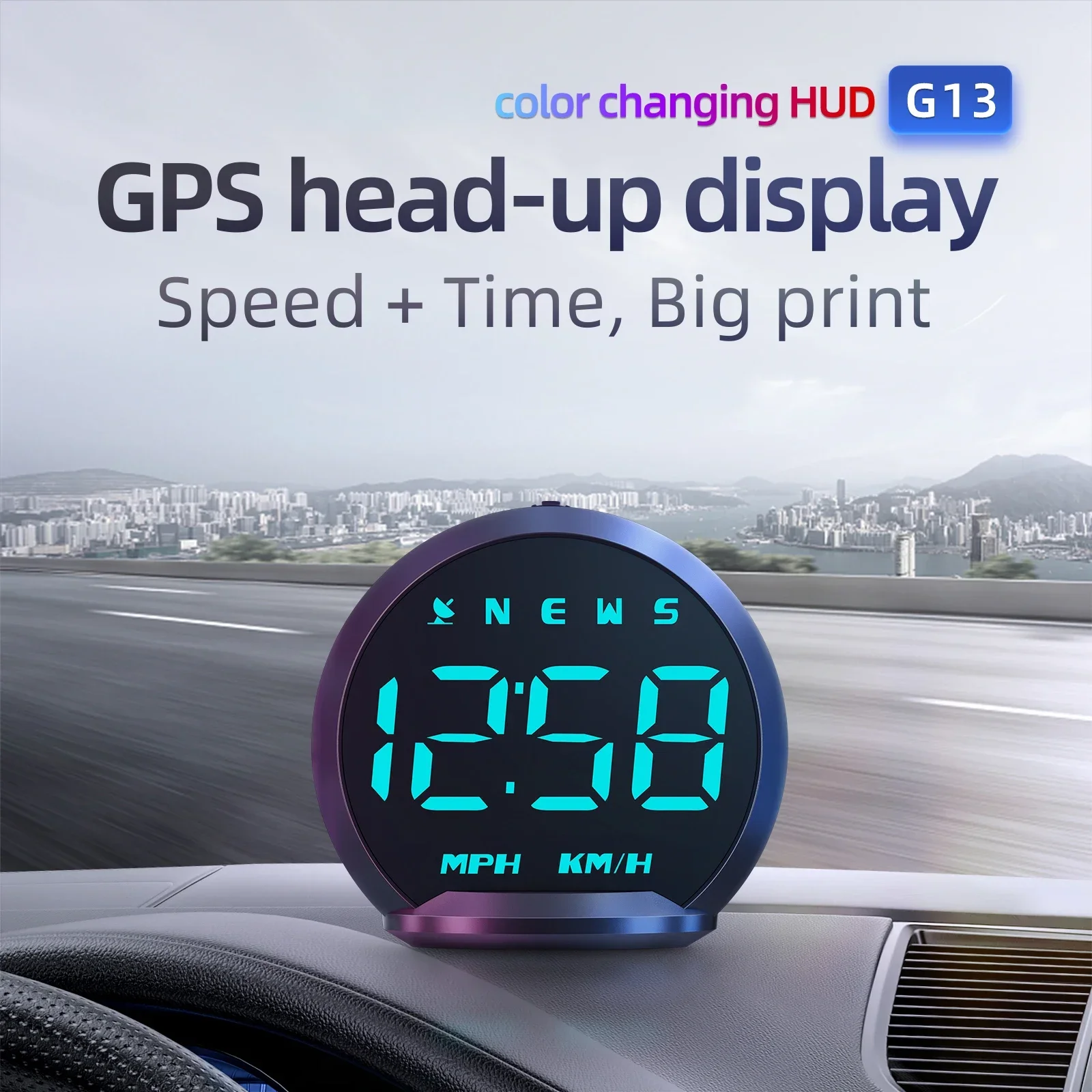 

Car Speedometer G13 HUD GPS Head Up Display for Vehicles Auto Dashboard Gauge Time Clock Compass Speed Meters KM/H MPH USB Plug