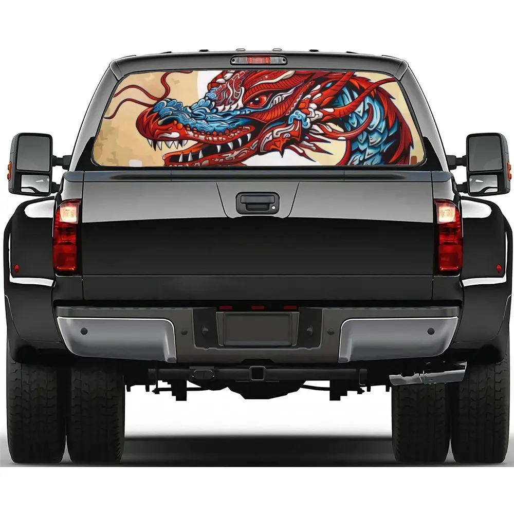 

Chinese Tribal Dragon Art Car Rear Windshield Sticker Truck Window See Through Perforated Back Window Vinyl Decal Decor Gift
