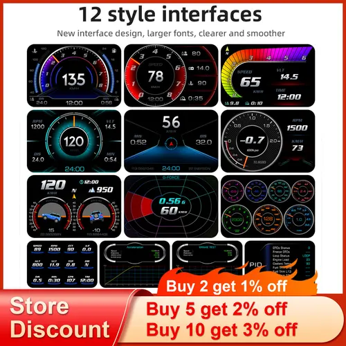 Imagen 2 del producto AD Digital LCD para coche HUD GPS OBD2 pantalla frontal medidor de pendiente alarma de velocidad KM/H MPH velocímetro tacómetro medidor de refuerzo de temperatura del agua