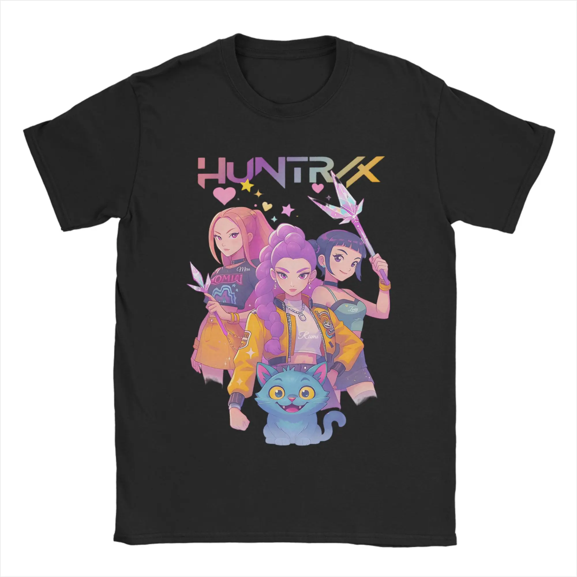 تي شيرت كبير الحجم من Huntrix Girl تي شيرت قطني تي شيرت شعبي للزوجين ملابس صيفية Y2K أساسية مطبوعة بأكمام قصيرة