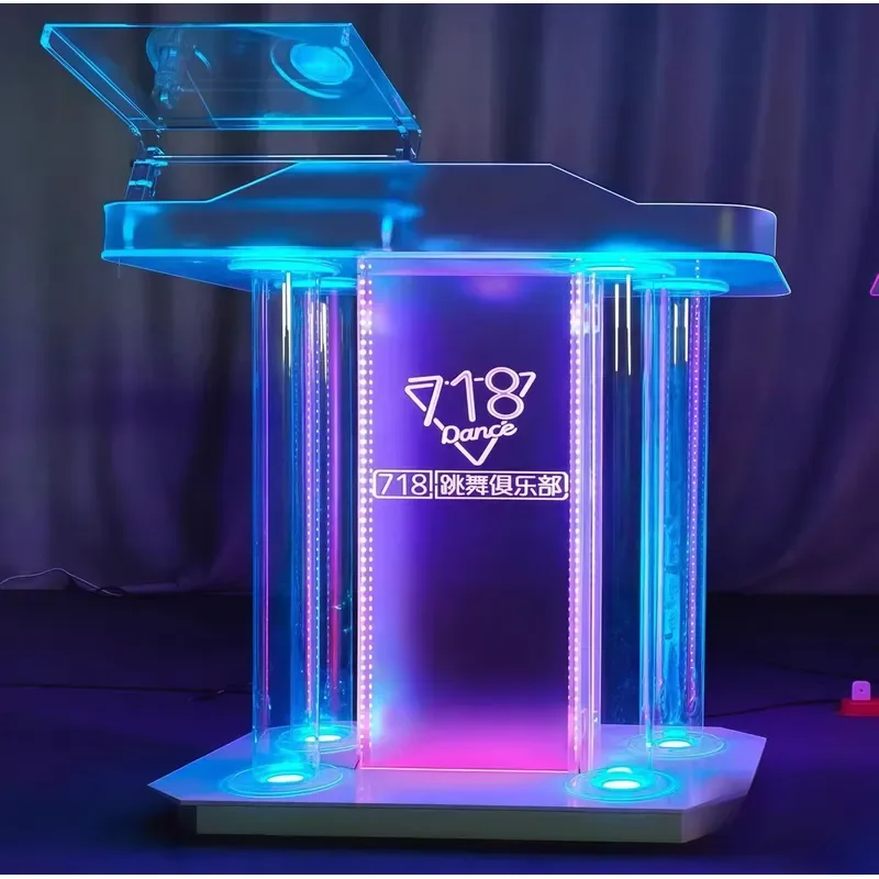 Customizable Transparent Acrylic DJ Table Modern LED Luminous Lecture Table with Bar for School or Hotel Use