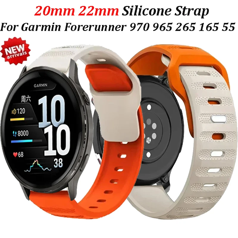 Correa de silicona de 22mm y 20mm para Garmin Forerunner 970 965 265 165 55 570 42 47mm, pulsera para Garmin Venu 3 4 45mm Active 6 5