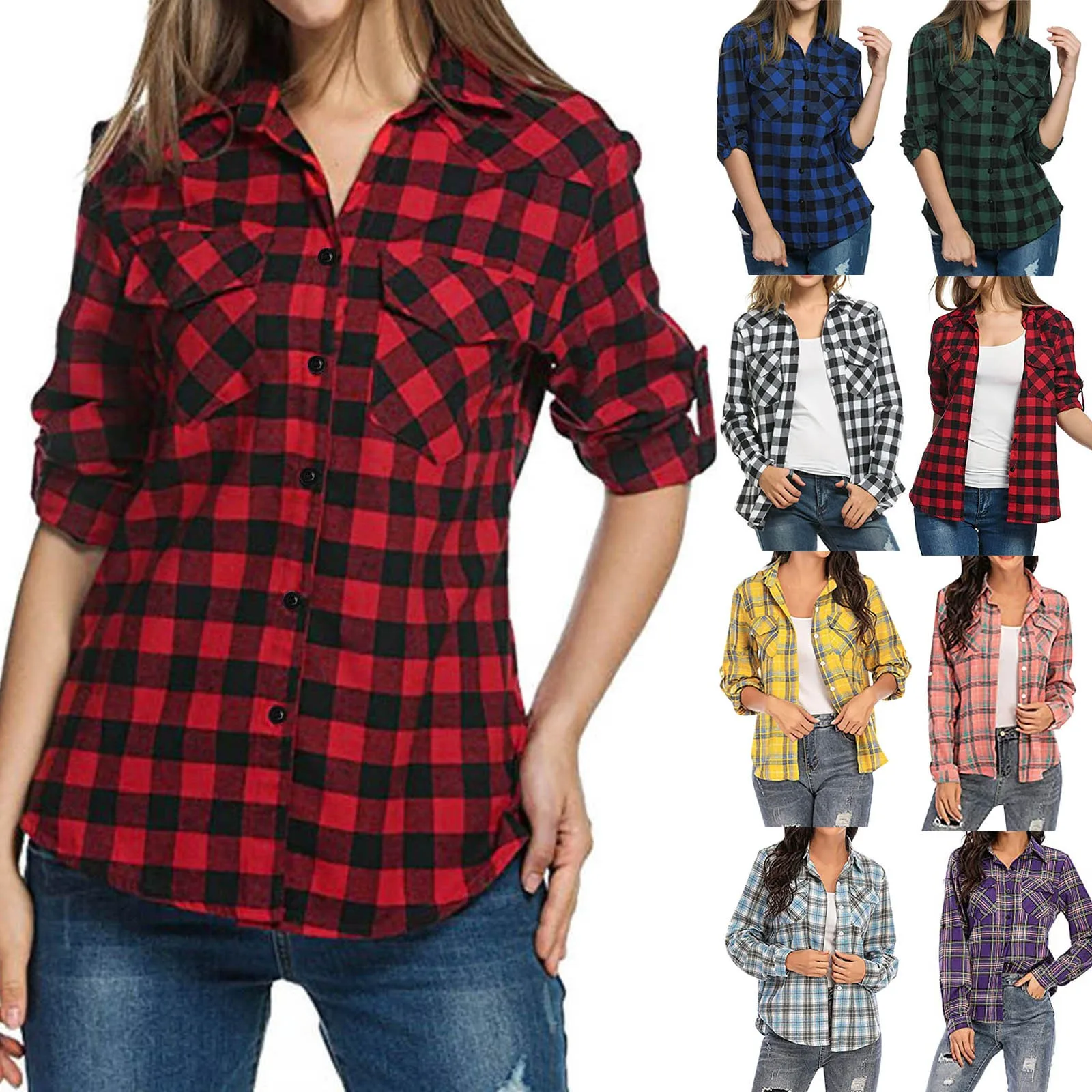 2024 Summer New Loose Casual Women Plaid Shirt Female lapel Long Sleeve Blouses Tops Fresh Elegant Design Female Checked Clothe