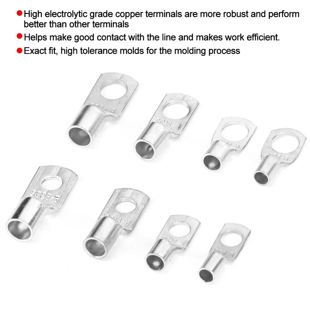 60PCS SC6-25 Series Peeping Copper Terminal Ring Tongue Type Compartment Storage Box Open-Window Wire Terminal Battery Cable End