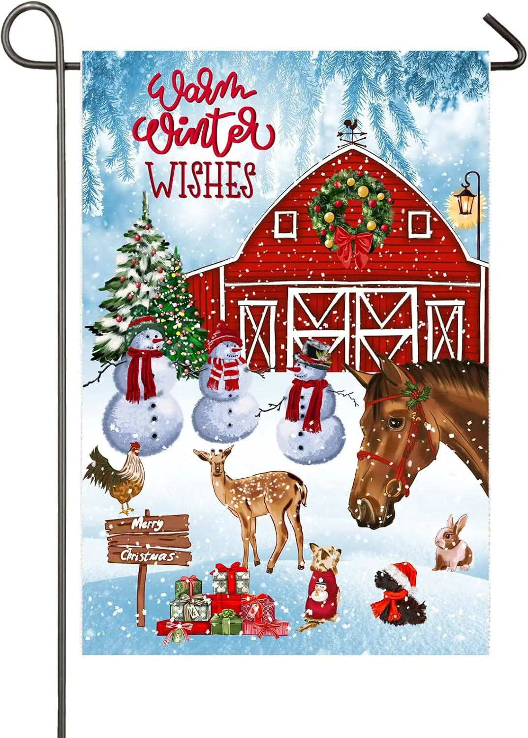 Christmas Garden Flag Winter Farm Yard Flag 12x18 Double Sided Red Barn Snowman Deer Horse Farmhouse Winter Garden Flag Outs yyi