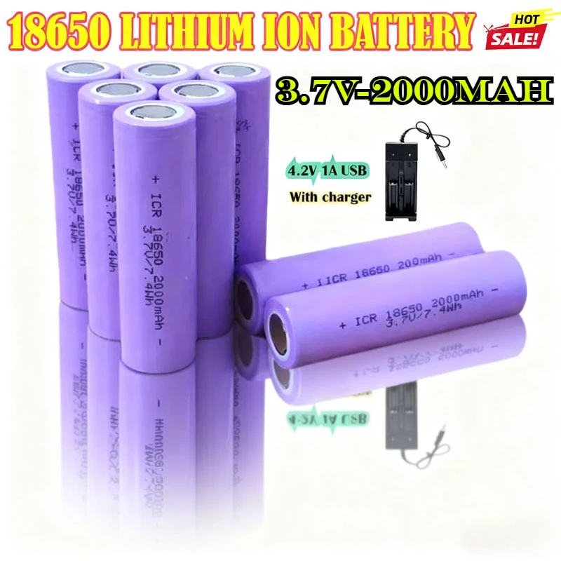 100% Original ICR18650 3.7V 2000mAh Lithium-ion Battery Actual Capacity 25A Discharge  FOR Flashlight E-cigarette Battery