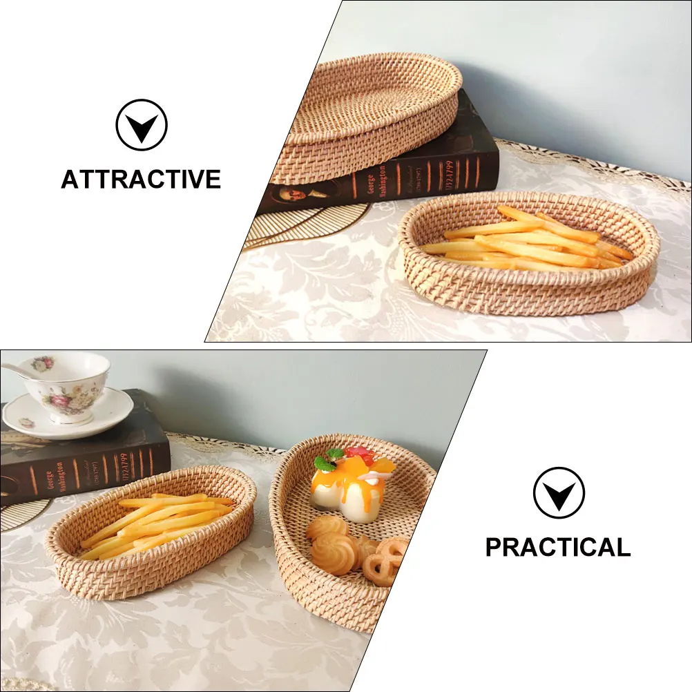 

2pcs Snack Fruit Storage Basket Woven Rattan 20x12x4cm Small Kitchen Home Organizer Hamper Bamboo Household Storage
