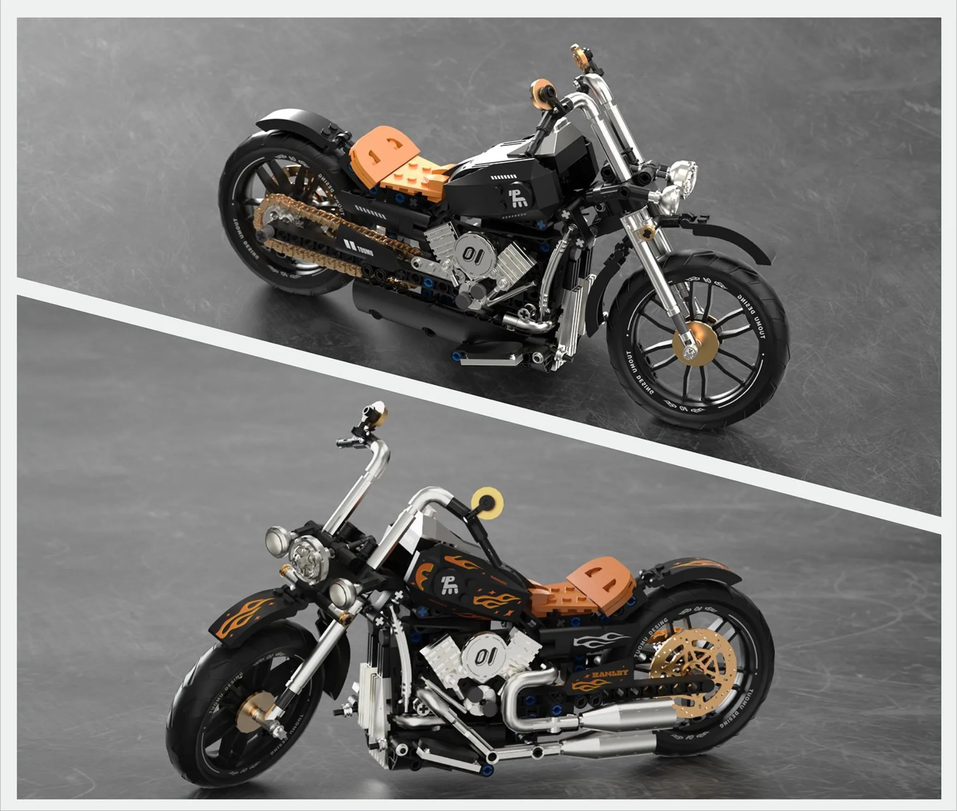 Kit de modelo de bloques de construcción de motocicleta Retro T1007, juguete educativo STEM