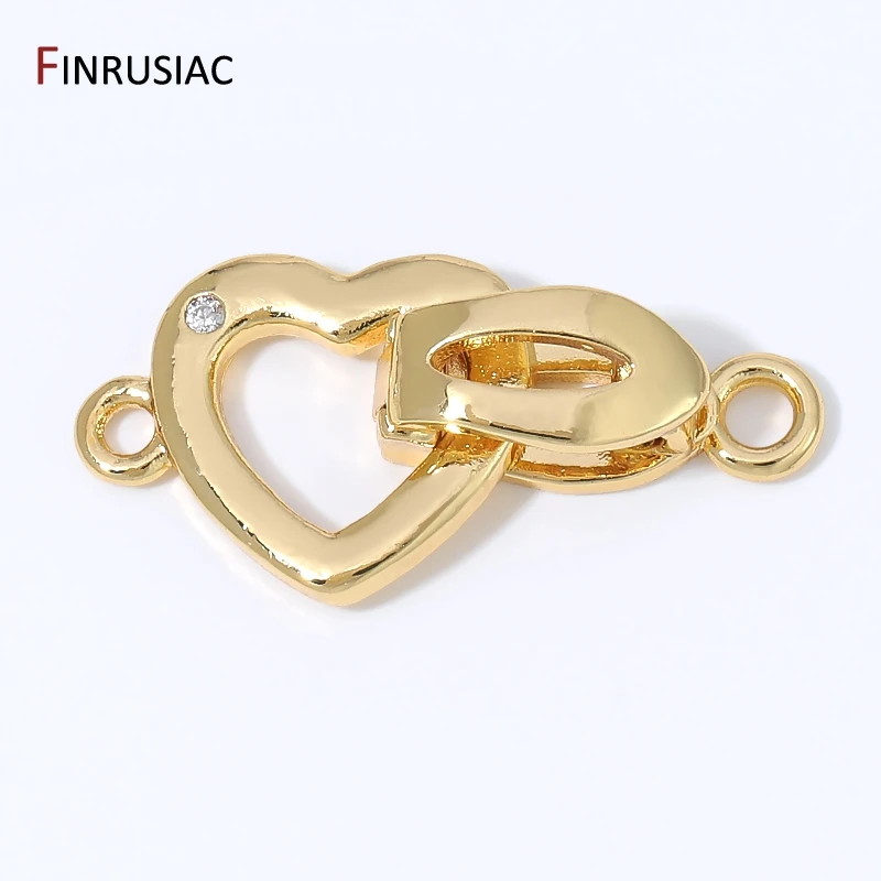 18K Gold Plated Brass Heart Shape Pearl Clasps Connector,Zircon Fastener End Clasps For DIY Jewelry Making Findings