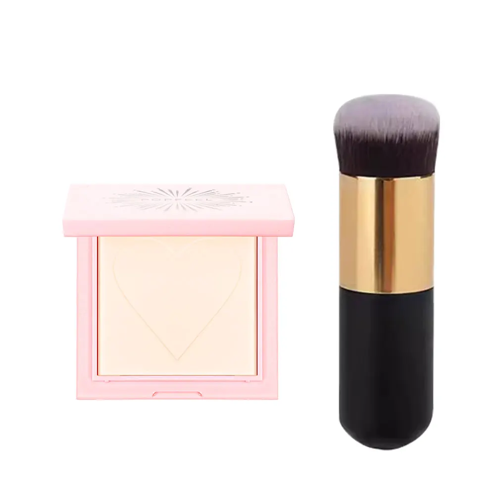 POPFEEL プレストフェイスパウダーメイクアップ ブラシ付き マットオイルコントロール 完璧なセッティングパウダー 防水性と持続性