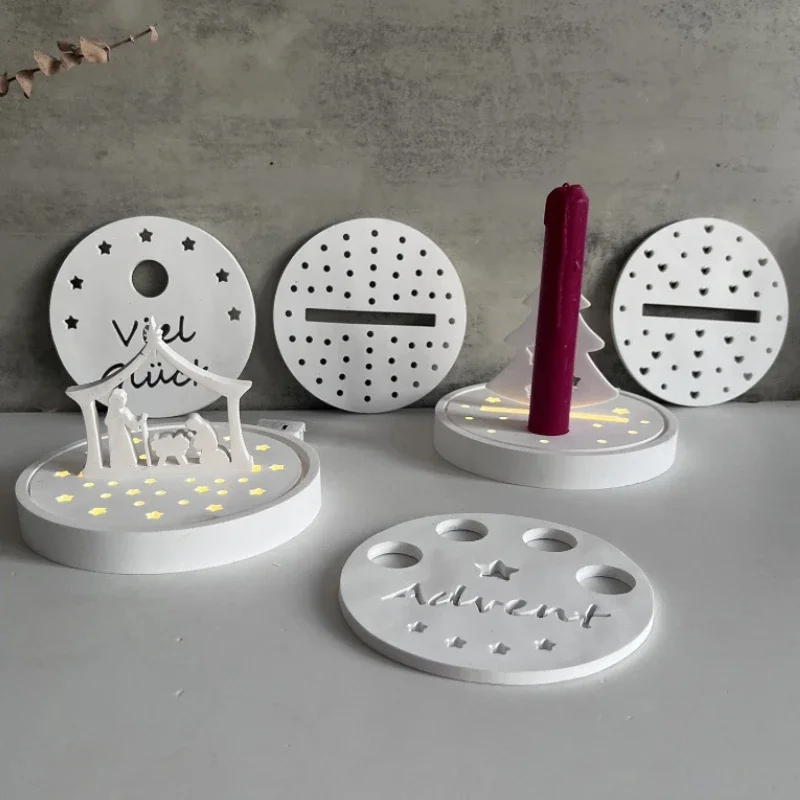 Round Star Storage Box Silicone Mold Candlestick Holder Festive Atmosphere Decorative Lamp Gypsum Mold Candle Tray Resin Mould