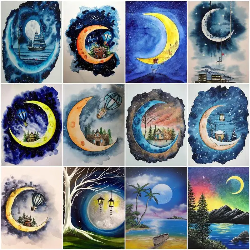 

SDOYUNO Painting Paints By Numbers With Frame Moon Watercolor Color Markers Personalized Gift Home Decoration