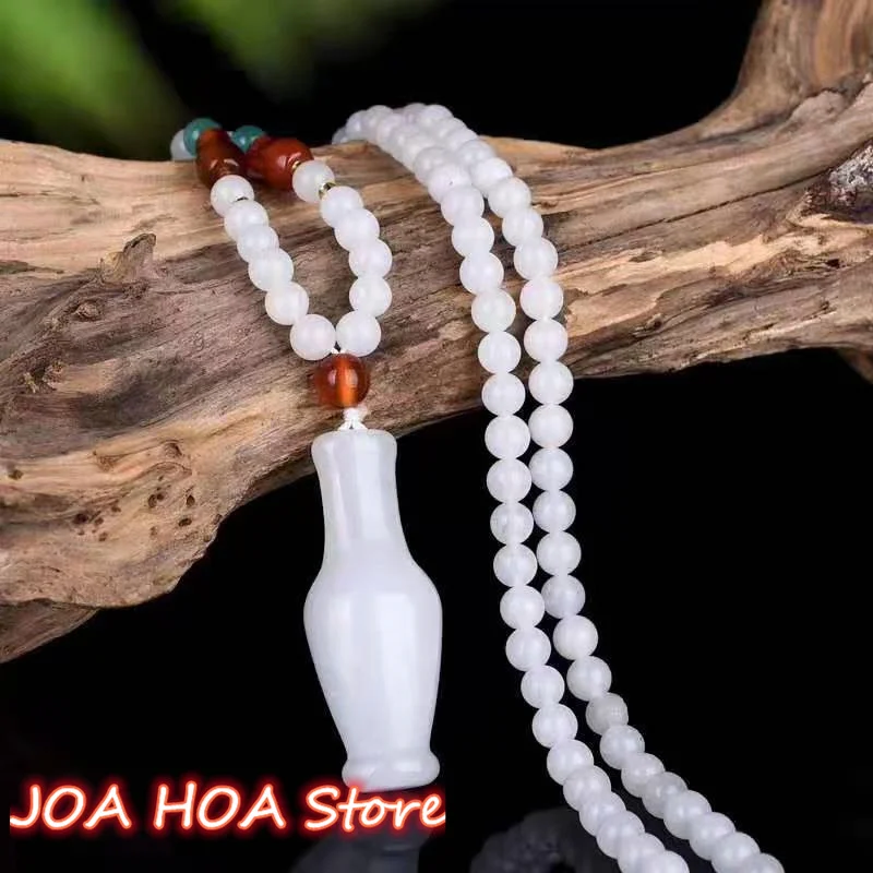 

New Style Hetian Gebi Sheep Fat White-Jade Golden Silk Jade Vase Sweater Chain Men and Women Pendant Necklace Jewelry