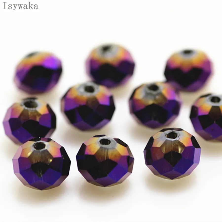 Isywaka Shining Purple Color  6*8mm 65pcs Rondelle Austria faceted Crystal Glass Bead Loose Spacer Bead for Jewelry Making