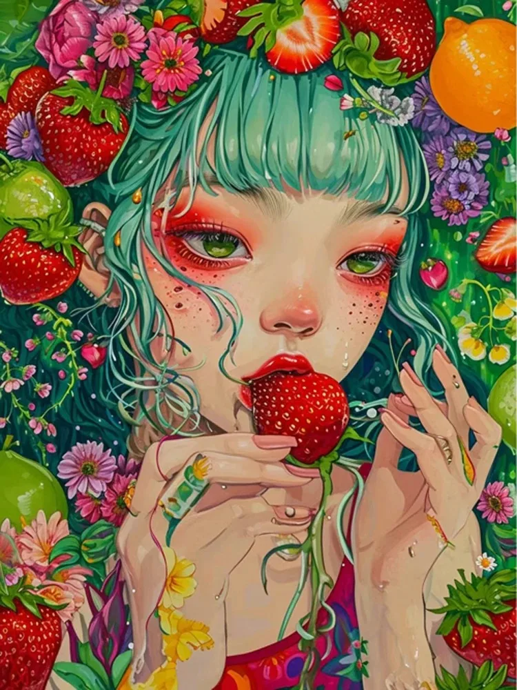 

1 Box of 500/1000/1200/2000PCS Puzzles for Adults Cute Strawberry Girl Jigsaw Puzzles Handmade Home Decoration Gift Frameless