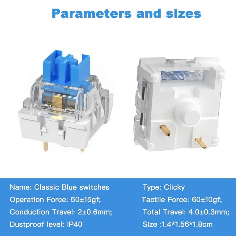iTLY Mechanical Keyboard Replacement Blue Switches, 3 pin Clicky/50gf Accurate Typing/Dustproof switches - view 2