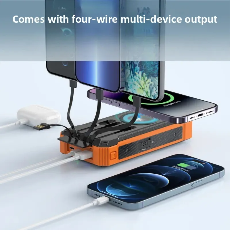 20000mAh Portable Solar Power Bank for Outdoor Use with IP67 Waterproof Dustproof Shockproof Wireless Fast Charging and 4