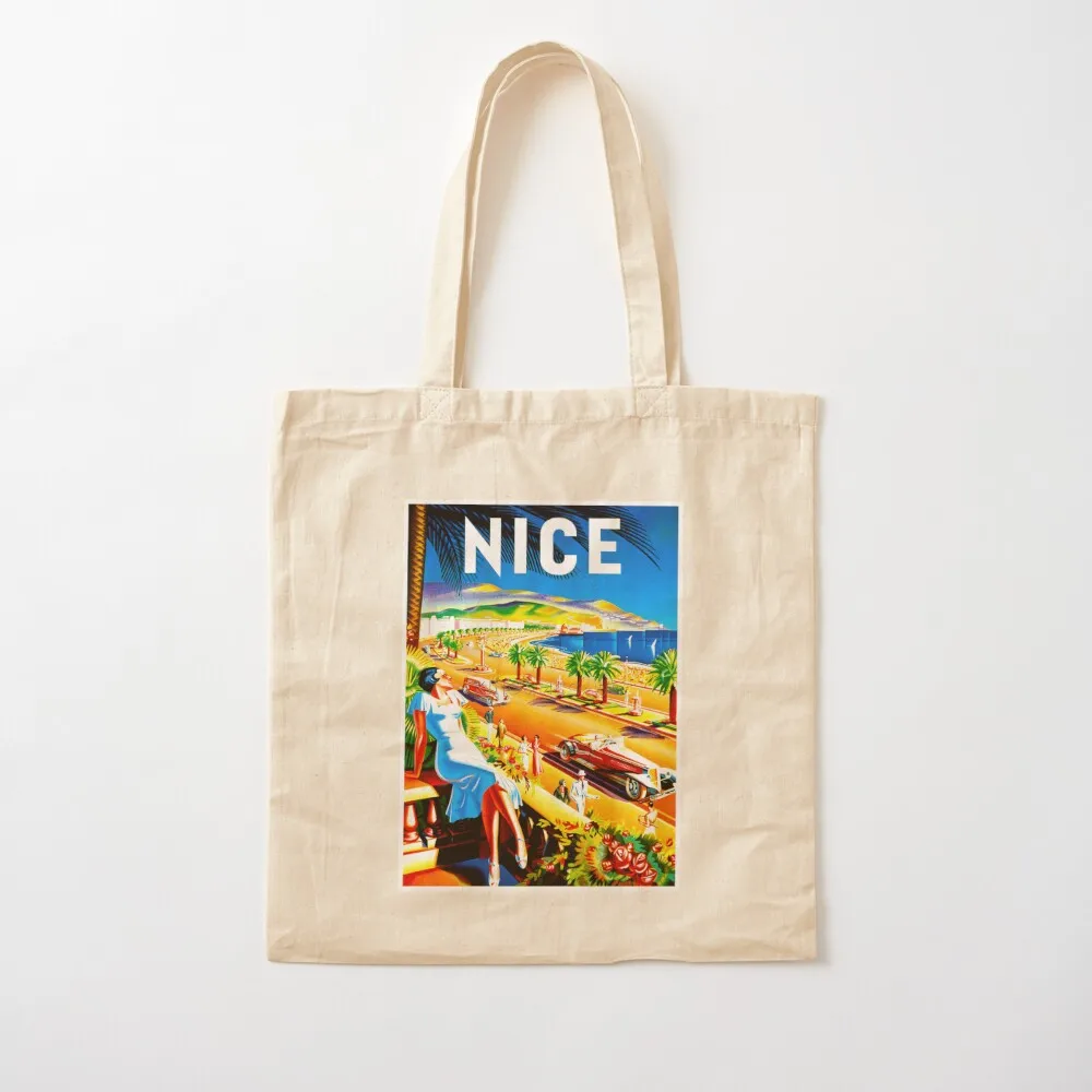 

NICE : Vintage French Riviera Travel Advertising Print Tote Bag shopper bags for women Shopper bag Canvas Tote Bag