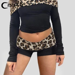 CIBBAR Leopard Print Patchwork Shorts Grunge 2000s Contrast Low Rise Shorts for Women Harajuku y2k Casual Clothes Ladies Vintage