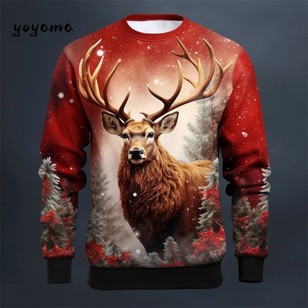 

Christmas Men's Long Sleeved Autumn Outdoor Breathable Men's Top Deer Pattern Men's Clothing Trendy Versatile Men Long Clothing