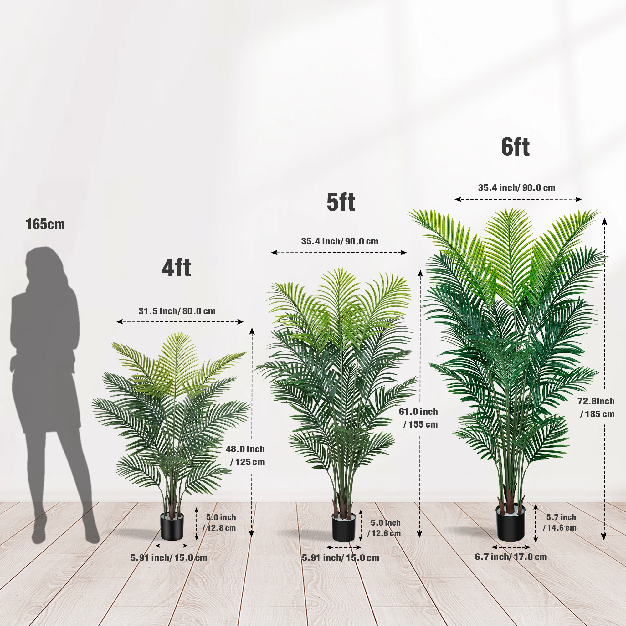 4/5/6フィートの人工植物、偽物のヤシの木、トロピカルヤシ - Fiddle Leaf Fig のレビューと価格