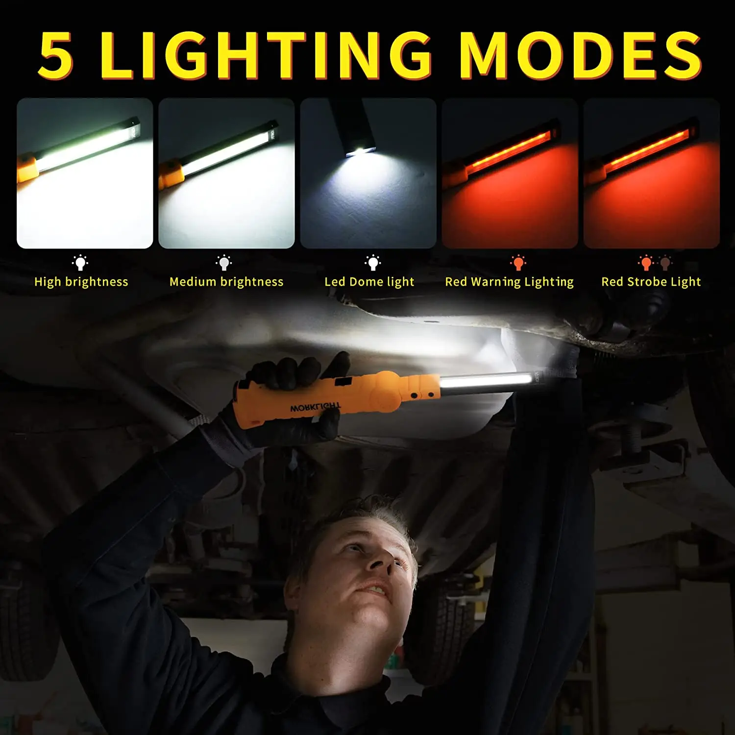 New COB LED Flashlight Magnetic Work Light USB Rechargeable Torch Hook Portable Lantern Inspection Light Camping Car Repair Lamp