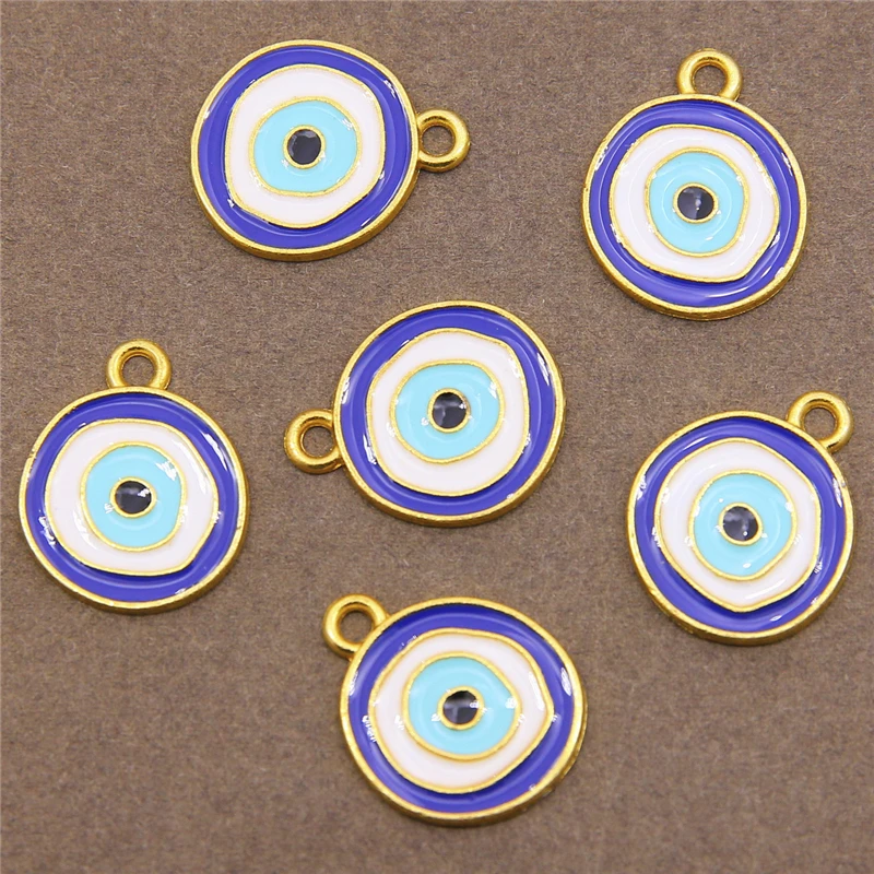6pcs/lot Fashion Evil Eye Charms Connectors Gold Color Coins Fit Diy Evil Eye Coins Necklaces Pendants Jewelry Finding