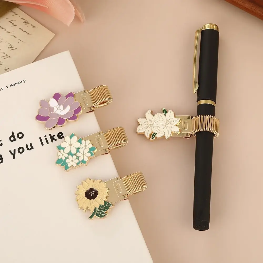 Creative Metal Metal Pen Holder Flower Retro Paper Fix Clips Journal Clip School