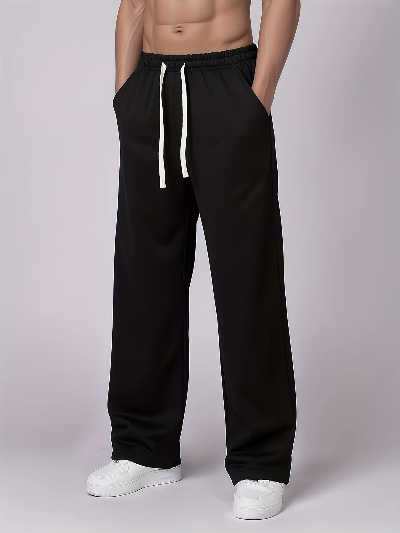 

Men's Loose Straight Leg Pants with A Versatile Drape Fashionable and Trendy Sporty and Casual Solid Color Wide Leg Pants