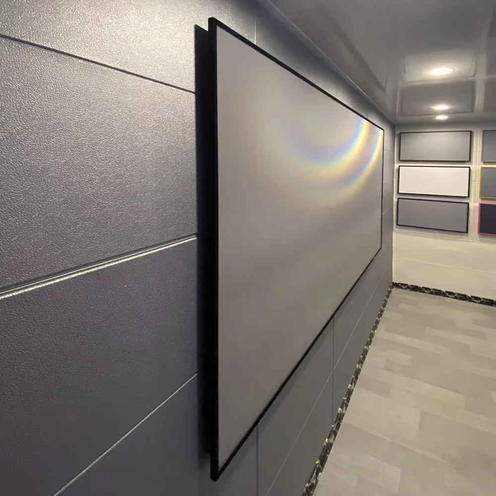 Kecerahan Tinggi Reflektif 200 ''Cahaya Sekitar Menolak Layar Proyektor Bingkai Tetap Bezel Tipis Berlian Hitam