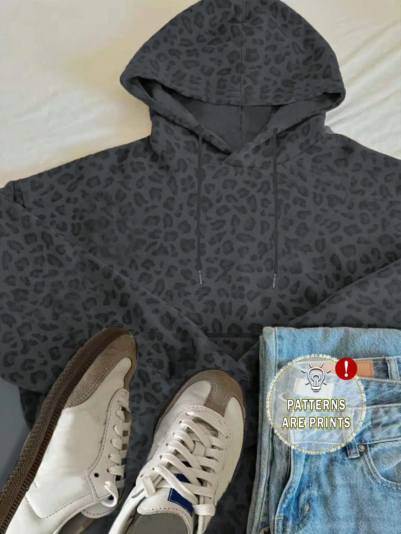 Sudadera con Capucha y Estampado de Leopardo para Mujer, Sudadera Informal de Otoño con Capucha con Cordón, Estilo Urbano