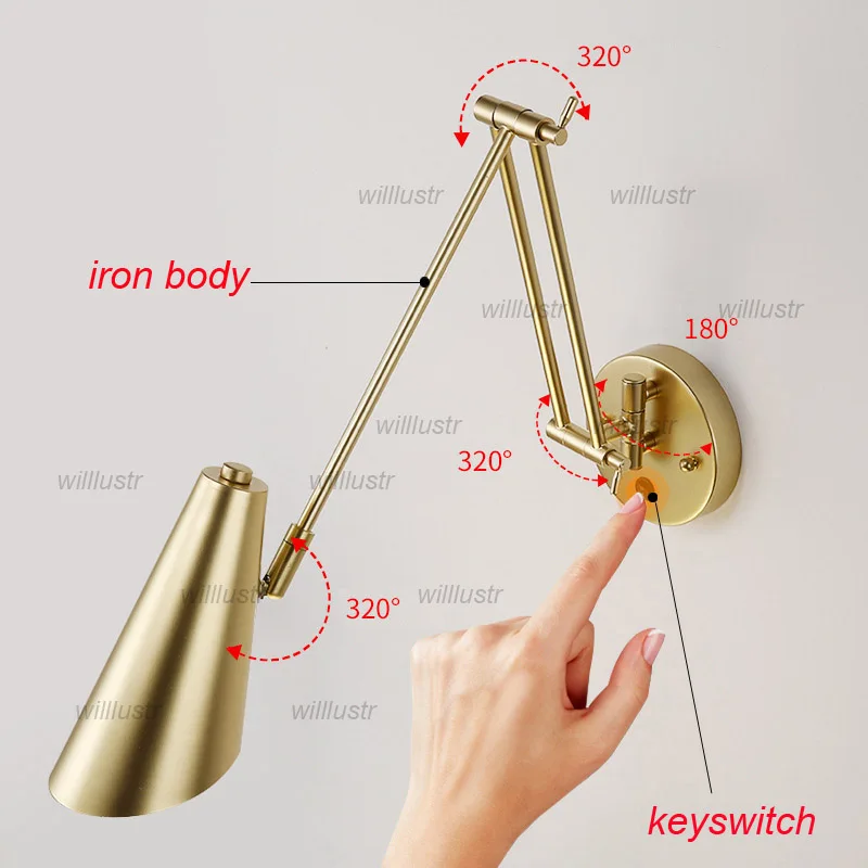 Modern Rotatable Iron Wall Lamp Creative Rocker Arm Sconce Study Desk Office Store Aisle Bedside Quality Metal Folding Lighting