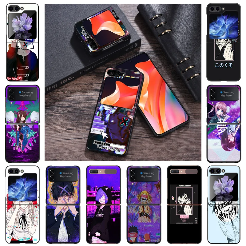 Hard Phone Cases For Samsung Z Flip 6 5 4 3 Galaxy Flip6 5G Flip5 Flip4 Flip3 LEWD Girl Vaporwave Art PC Black Matte Cover