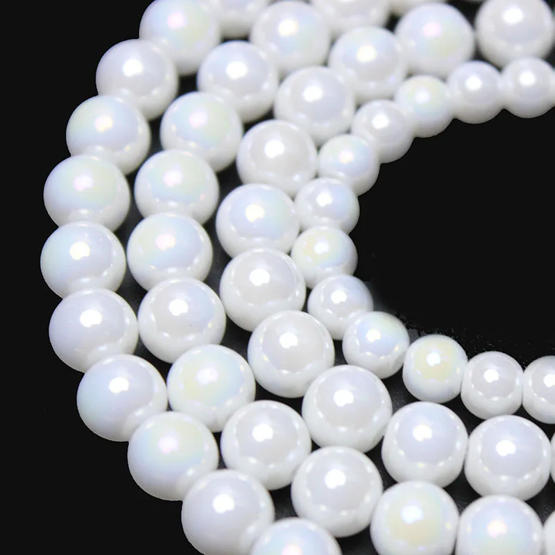 Natural AB Color Porcelain White Crystal Beads Glass Round Loose Beads For Jewelry Making DIY Necklace Bracelet 15inches 6/8/10m