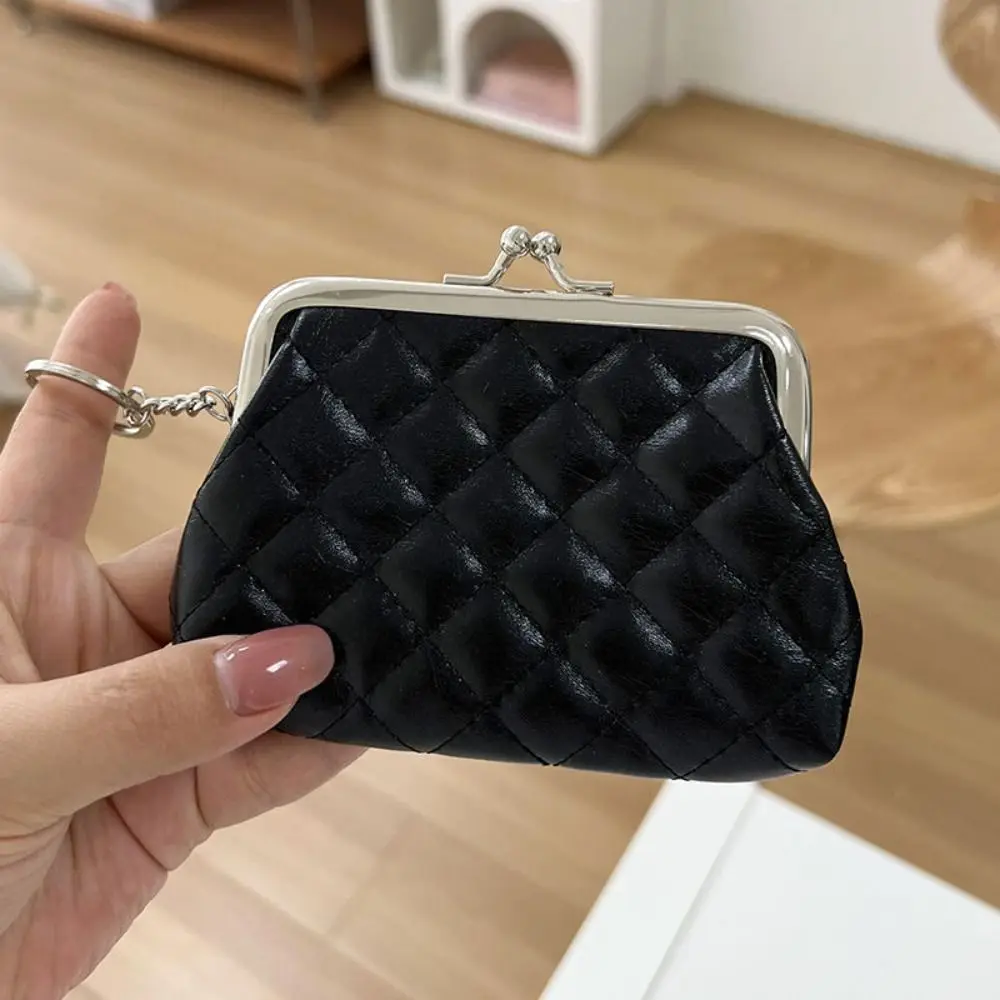 Portamonete con cerniera tascabile con bottoni in metallo retrò Portamonete in pelle PU con rossetto Borsa a portafoglio con portachiavi Portafoglio piccolo da donna