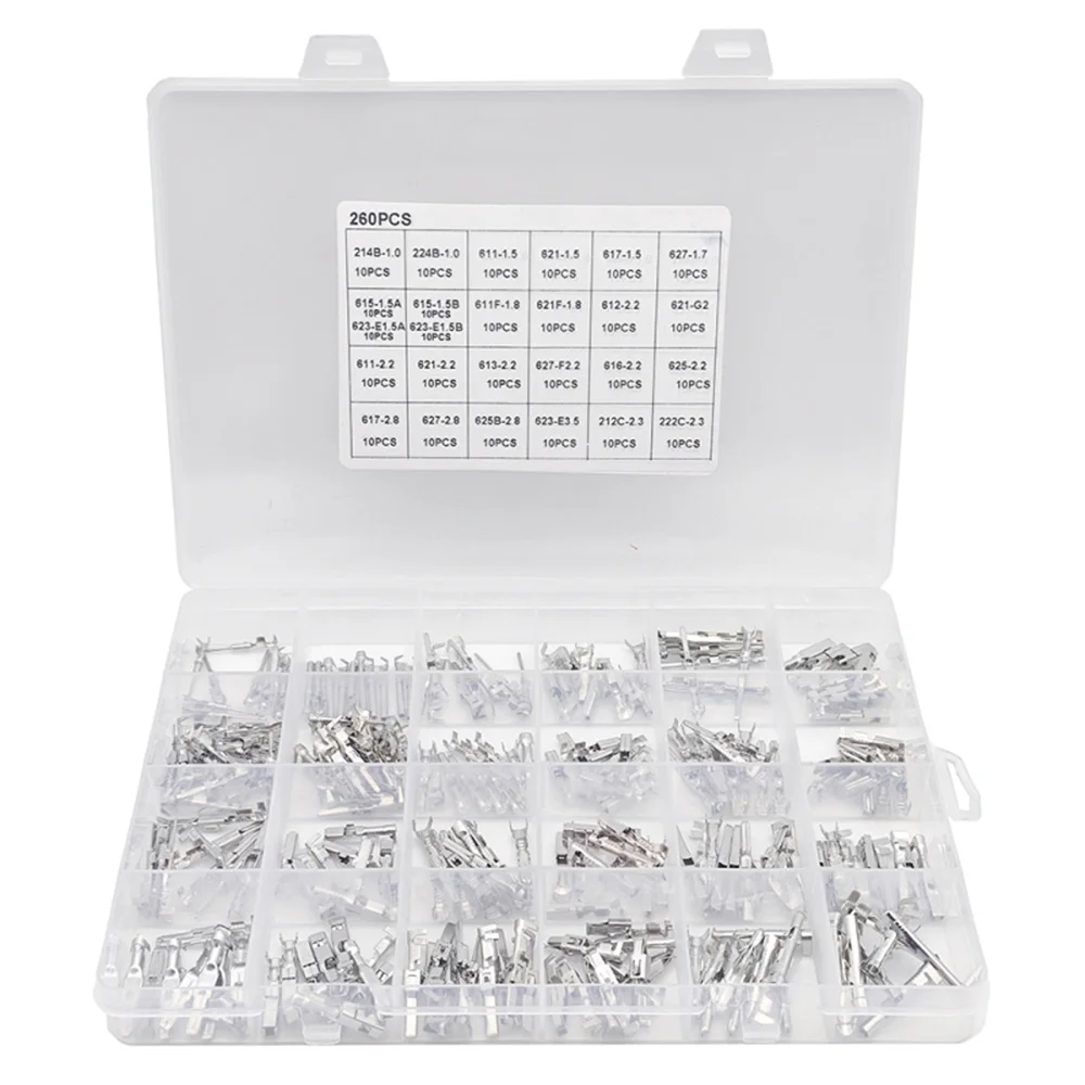 260Pcs Connector Pins Terminal Car Electrical 1/1.5/1.8/2.2/2.8/3.5mm Wire Removal Non-Insulated Plug Male & Female Crimp Pin