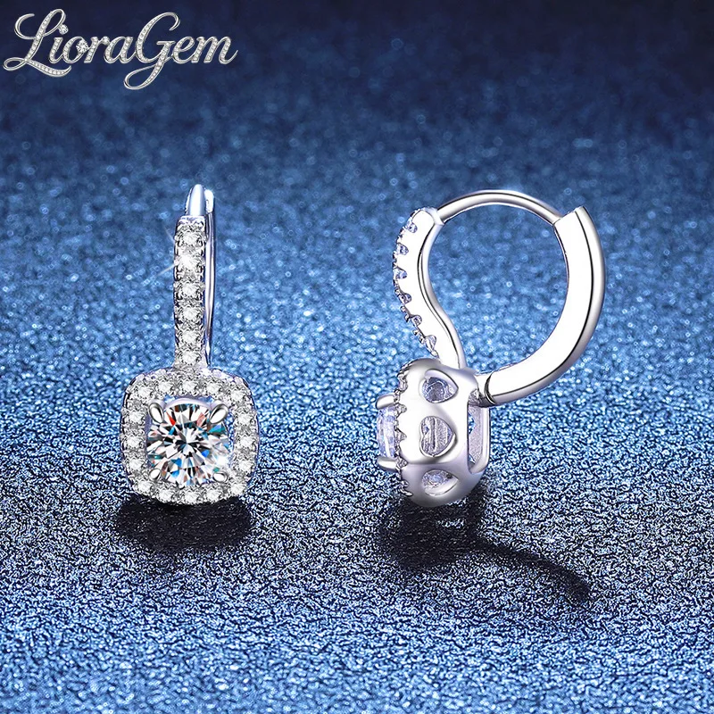 LioraGem Ultra-bright Moissanite High-end Earrings, Square-cut 1-carat Moissanite Earrings Platinum PT950 Stamp Charm Jewelry