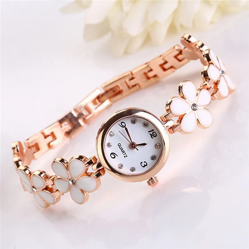 Graceful Women's Quartz Watch: Elegant Black & Pink Floral Design - Perfect Gift Idea for Any Occasion