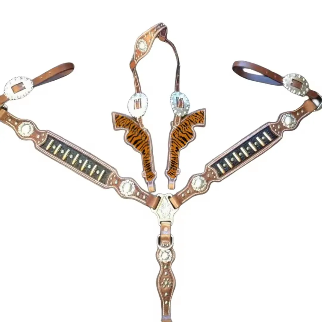 

Modern Designer Headstall & Breast Collar Set Lightweight High Quality 3 Piece Cowboy Leather Western Horse Saddle Equipment