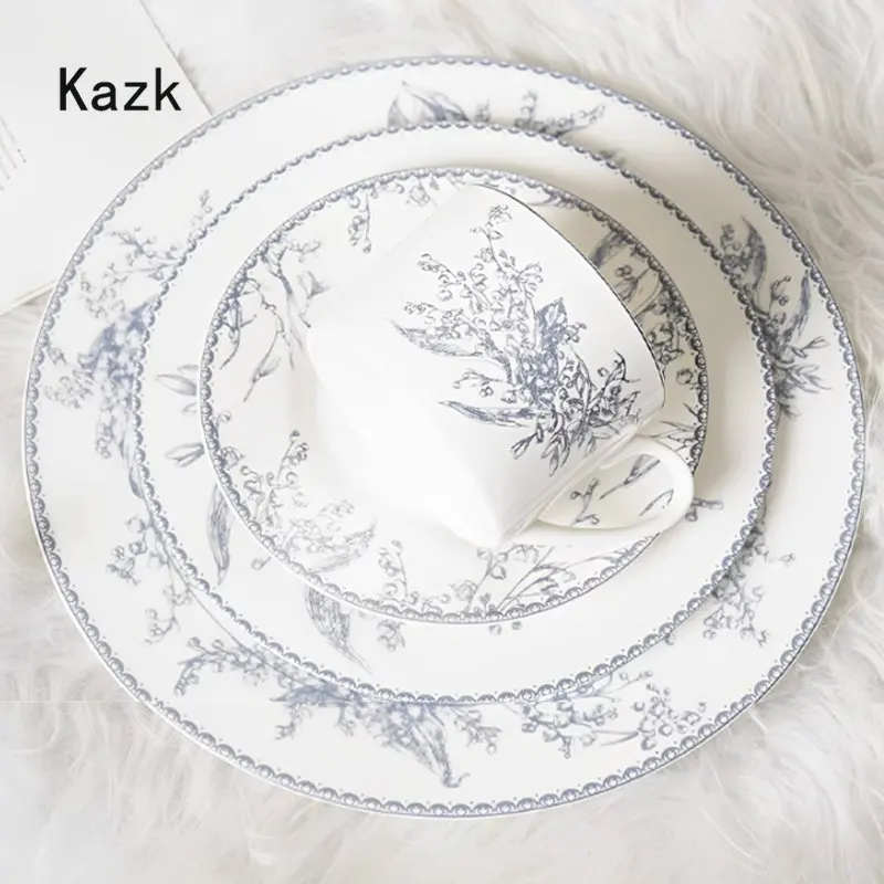 European Style Lily of The Valley Ceramic Dinner Plates Light Luxury Patterned Western Steak Plate Dessert Dishes Home Tableware